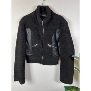 I.AM.GIA Black Sherpa Trixie Cropped Moto Jacket Women's Medium 8 / 10